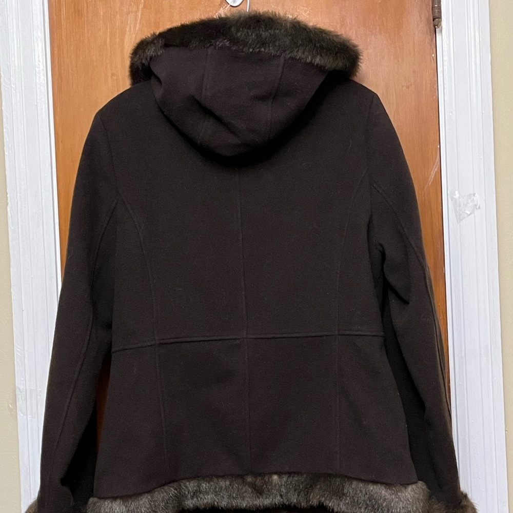 Croft & Barrow Women’s Brown Winter faux fur Wool coat medium - Picture 7 of 12